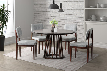 3D rendering Modern Dining room interior. interior design .dining table