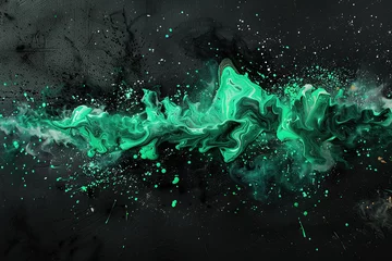 Foto op Canvas horizontal image of glowing green splash of paint over a dark background Generative AI © AlfredoGiordano
