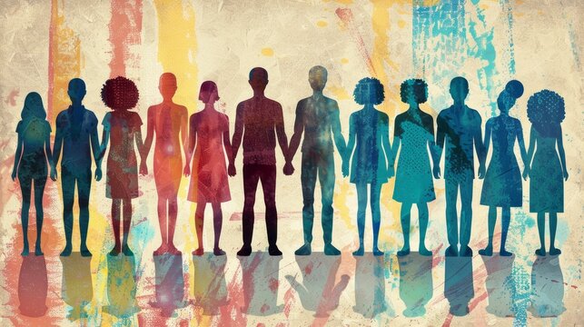 Diverse group of people embracing in unity - equity and inclusion poster design