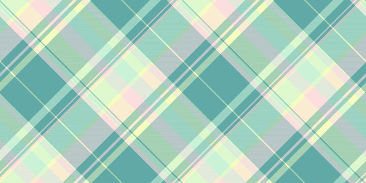 Dreamy vector texture pattern, presentation seamless check plaid. Sensual background textile tartan fabric in light and teal colors.