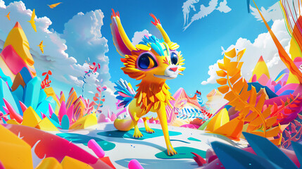 Fototapeta na wymiar A playful animated animal in a vibrant digital colour