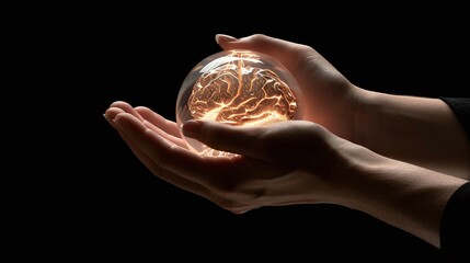 ethical AI development: integrating human values and transparency into the creation and use of artificial intelligence, portrayed through human hands holding a glowing, transparent orb