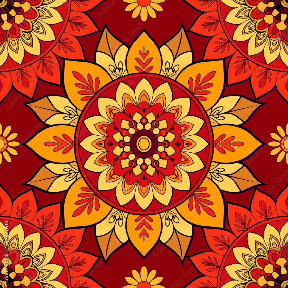 Poster seamless pattern with mandalas. vector colorful background.