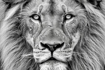 Majestic Lion Portrait in Black and White