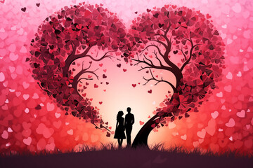 illustration of lover and valentine day with paper cut style 