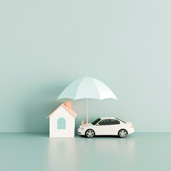 umbrella protection house and a car for concept life insurance