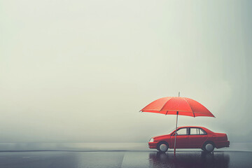 umbrella protection a car for concept automobile insurance - obrazy, fototapety, plakaty