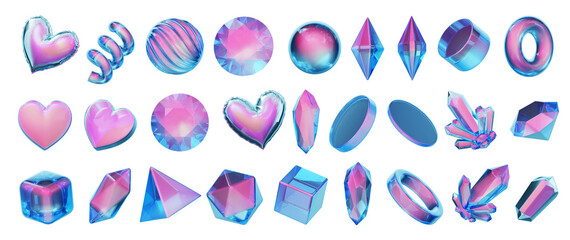 Holographic element set pack isolated background 3d rendering 