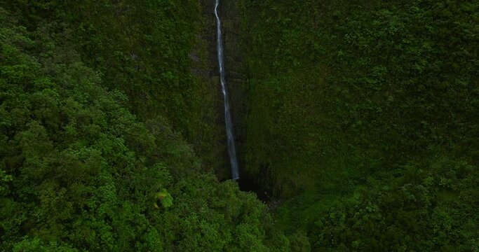 Biberon waterfall aerial view in Reunion island by drone