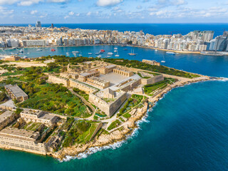 Fort Manoel, Sliema city on background. Malta island