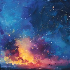 Fototapeta premium Abstract Cosmic Sky with Geometric Connections