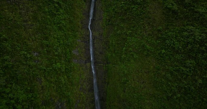 Biberon waterfall aerial view in Reunion island by drone