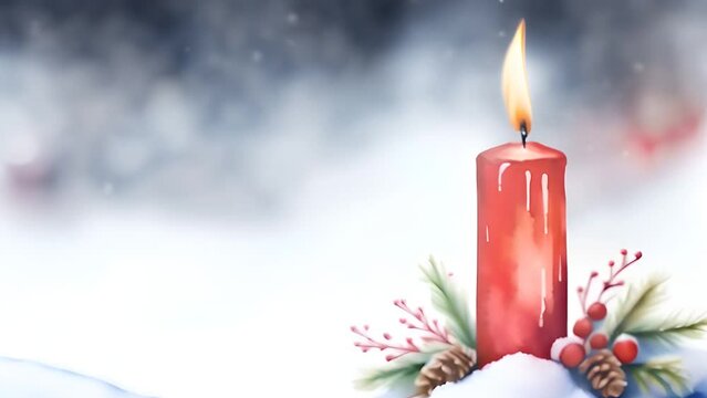 Advent candle in the snow with copy space illustration generative ai