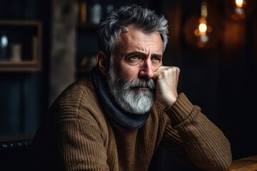 Obraz premium Pensive retired man considering healthcare, retirement, and mental health challenges