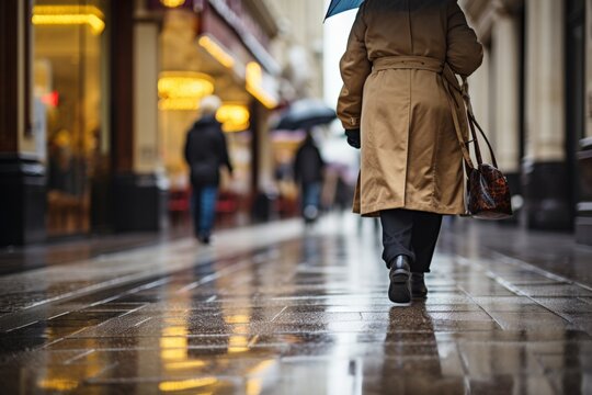 Senior woman walking outdoors with walker, close-up low section view for stock photo