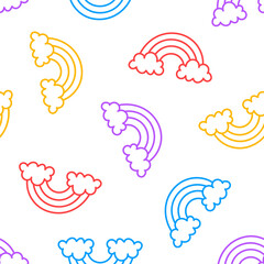Seamless pattern with colorful rainbows and clouds