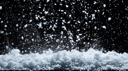 isolated snow on black background. Cold weather scene with snowflakes falling - obrazy, fototapety, plakaty
