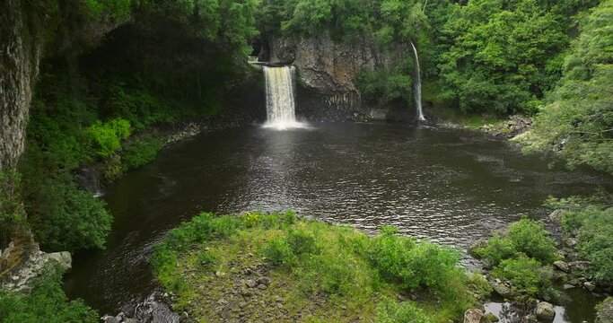 Bassin La Paix waterfall aerial view in Reunion island drone shoot