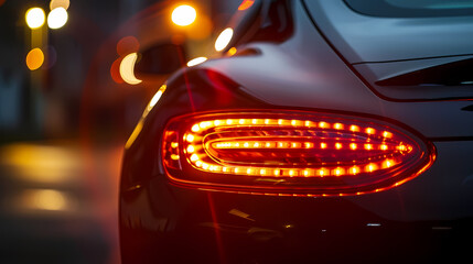 Close-Up of Car Tail Light at Dusk in Urban Setting