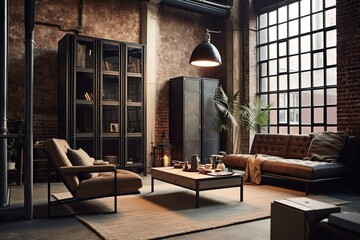 Raw Modernity: Exposed Brick Wall Interiors with Metal Furniture and Brick Room Divider