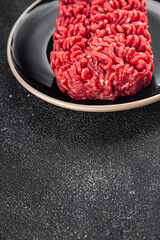minced meat beef meat tasty fresh eating cooking meal food snack on the table copy space food background rustic top view