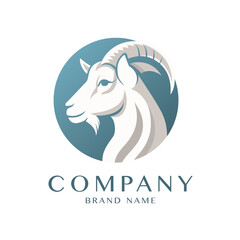 Stylish flat minimalistic logo design: modern graphic elements with abstract Goat shapes in color on white background for agriculture and goat farm dairy products (milk) in high quality vector