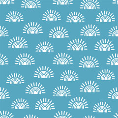 Blue seamless pattern with white suns