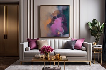 Golden Door Handle Living Room: Sleek Design, Comfy Sofa & Art Decor