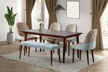 3D rendering Modern Dining room interior. interior design .dining table