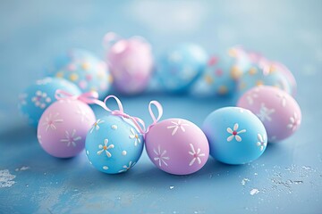 Gentle circle of easter eggs on a serene blue surface Symbolizing unity and renewal