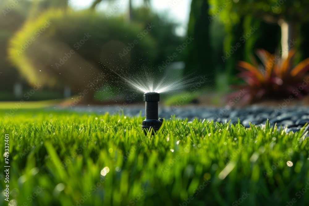 Poster watering and irrigation concept. background with selective focus and copy space