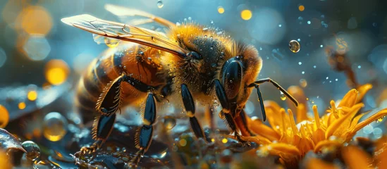 Gordijnen Close up bee on a flower © paul
