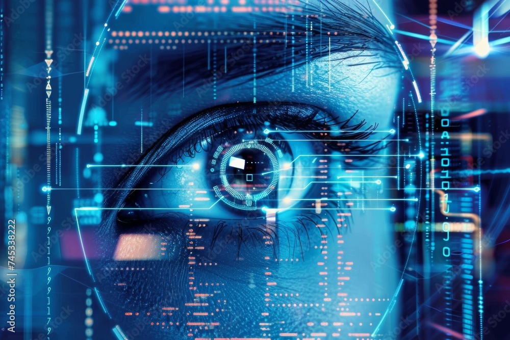 Poster face recognition concept. background with selective focus and copy space
