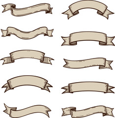 Hand Drawn Banners Vector Set of Scroll Banners with Vintage Ribbons and 2-color Eps and PNG files for crafts and scrapbooking