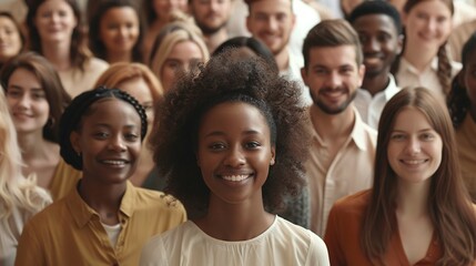 large group of multi ethnic people smiling, diverse community with happiness and joy