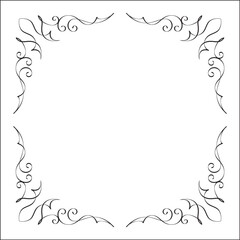 Elegant black and white ornamental frame, sharp corners, decorative border, corners for greeting cards, banners, business cards, invitations, menus. Isolated vector illustration.	