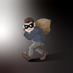 thief carries a bag of stolen goods