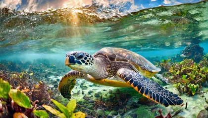 Stoff pro Meter Sea turtle under the water © Semih Photo