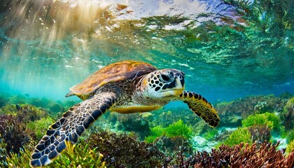 Sea turtle under the water