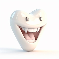 Tooth fluffy funny cute 3d illustration on a white, unusual avatar, for advertising dental services