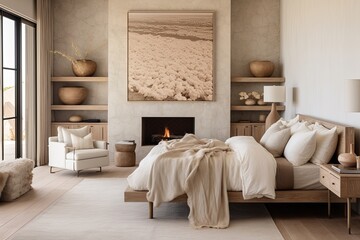 Tranquil Oasis: Earthy Decor Bedroom Designs - Soft Beiges for Desert Retreat Ambiance