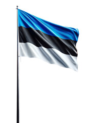 an Estonian flag on its pole, flying in the wind.