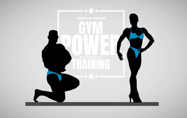 Illustration of active young body builder muscle people, vector