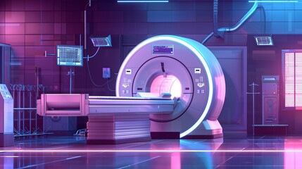advanced mri or ct scan at hospital lab presented as wide banner with copy space area, revolutionizing healthcare with digital imaging technology - obrazy, fototapety, plakaty