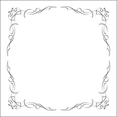 Elegant black and white ornamental frame, sharp corners, decorative border, corners for greeting cards, banners, business cards, invitations, menus. Isolated vector illustration.	