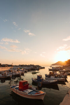 Traditional fishing boats at the picturesque coastal village of Karkinagri, Ikaria island Greece
