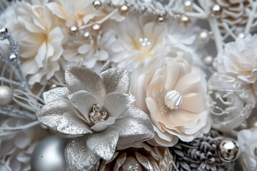 silver wedding bouquet of roses
