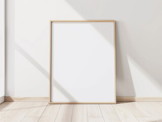 Framed Poster Mockup on White Wall with Wooden Frame