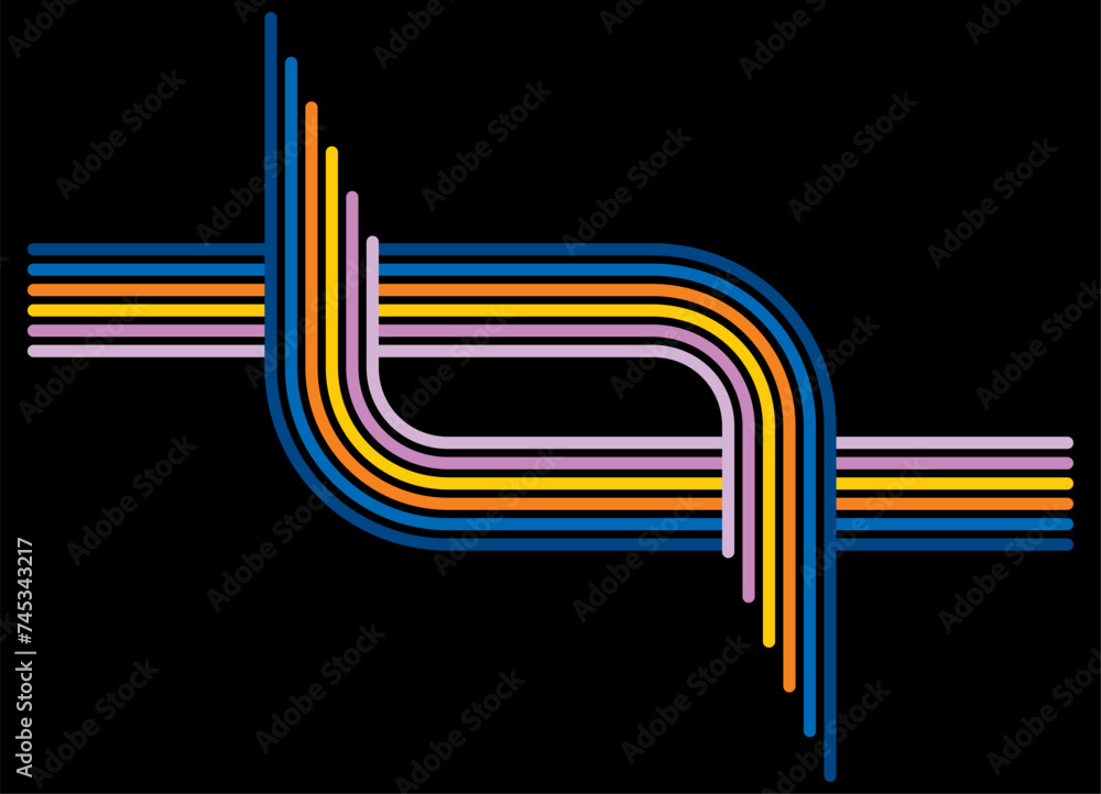 Aufkleber pattern of colored parallel lines in retro style. sports design element. 70 years. vector background