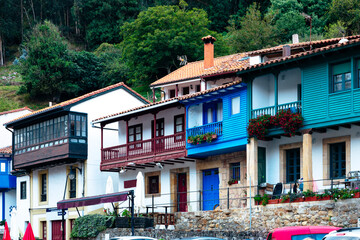 Fototapeta na wymiar Tazones fishing village typical houses. Asturias, Spain